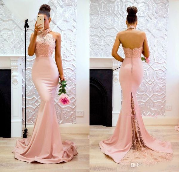2020 elegant pink high neck lace applique mermaid prom dresses sleeveless open back evening gowns sweep train bridesmaid dress cheap, Black
2020 elegant pink high neck lace applique mermaid prom dresses sleeveless open back evening gowns sweep train bridesmaid dress cheap, Black