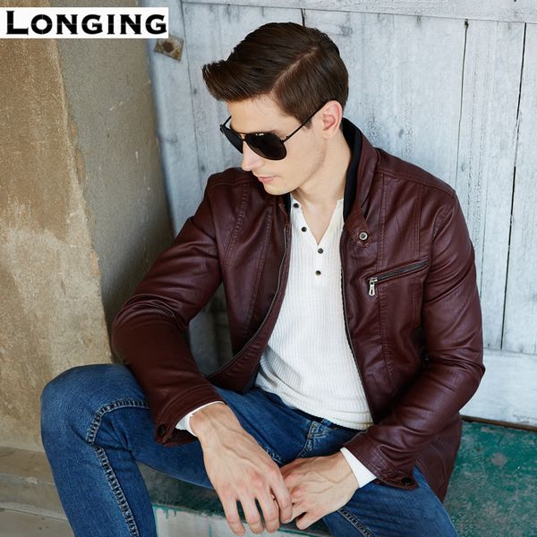 longing spring and autumn thin men's collar europe and the united states solid color pu leather jacket youth motorcycle leather, Black;brown
longing spring and autumn thin men's collar europe and the united states solid color pu leather jacket youth motorcycle leather, Black;brown