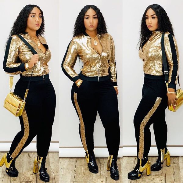 spot 2019 european autumn and winter new fashion sequins casual two-piece suit, support mixed batch, White
spot 2019 european autumn and winter new fashion sequins casual two-piece suit, support mixed batch, White