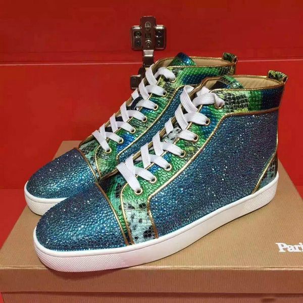 3 colors exquisite men women louisflats crystal leather high red bottom sneakers shoes outdoor fashion casual party shoes, Black
3 colors exquisite men women louisflats crystal leather high red bottom sneakers shoes outdoor fashion casual party shoes, Black