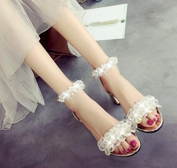 sunny everest 2019 new girls shoes women sandals crystal female shoes high heel summer glass golden silver students 34-39, Black 
sunny everest 2019 new girls shoes women sandals crystal female shoes high heel summer glass golden silver students 34-39, Black