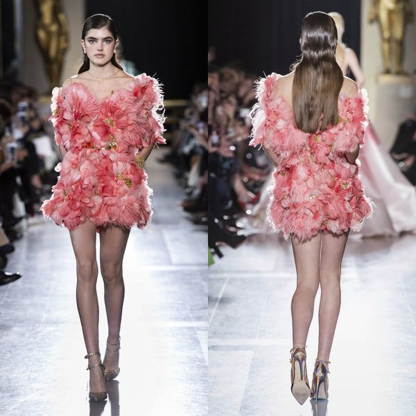 2020 elie saab prom dresses with handmade flowers beads a line short evening dress custom made formal party gowns robes de soirée, Black
2020 elie saab prom dresses with handmade flowers beads a line short evening dress custom made formal party gowns robes de soirée, Black