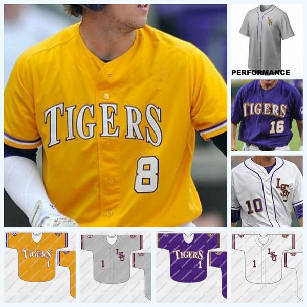LSU Tigers 8 Alex Bregman 10 Eric Walker 18 Austin Bain 43 Todd Peterson NCAA College Baseball Jersey Double Stitched Name & Number & Logo