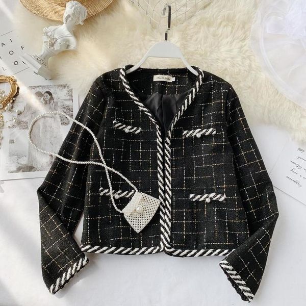 taotrees vintage autumn tweed coat cardigan jacket coat female outwear plaid slim o neck women's mini outwear top, Black
taotrees vintage autumn tweed coat cardigan jacket coat female outwear plaid slim o neck women's mini outwear top, Black