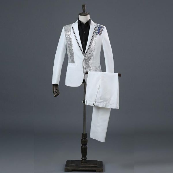 men's suits & blazers 2 pieces suit (jacket+pants) hipster embroidery diamond men brand notched collar slim wedding groom mens with pan, White;black
men's suits & blazers 2 pieces suit (jacket+pants) hipster embroidery diamond men brand notched collar slim wedding groom mens with pan, White;black