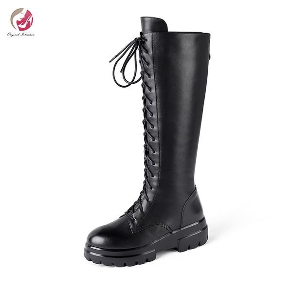 original intention stylish genuine leather boots woman black beige cross-tied high platform round toe square heels high quality
original intention stylish genuine leather boots woman black beige cross-tied high platform round toe square heels high quality