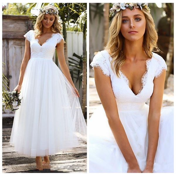 charming v-neck a-line tea length wedding dresses with sleeves lace appliques casual wedding dresses zipper up back wedding gowns, White
charming v-neck a-line tea length wedding dresses with sleeves lace appliques casual wedding dresses zipper up back wedding gowns, White