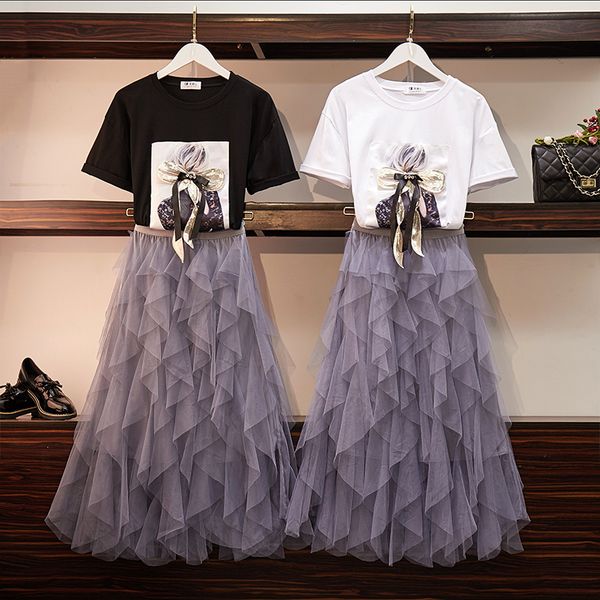 2020 new summer sweet two piece set women printed bow tshirt + elastic waist mesh long skirt 2 piece clothing sets clothes suits, White
2020 new summer sweet two piece set women printed bow tshirt + elastic waist mesh long skirt 2 piece clothing sets clothes suits, White