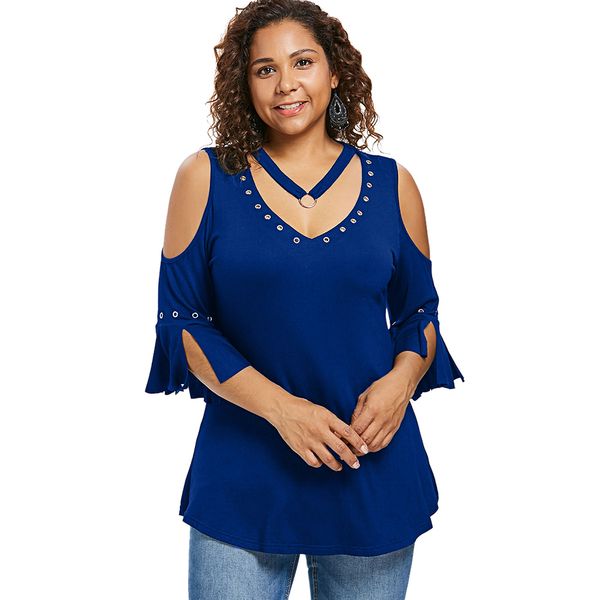 wipalo plus size grommets detail v neck t-shirt fall summer solid color three quarter long women t-shirts casual clothing, White
wipalo plus size grommets detail v neck t-shirt fall summer solid color three quarter long women t-shirts casual clothing, White