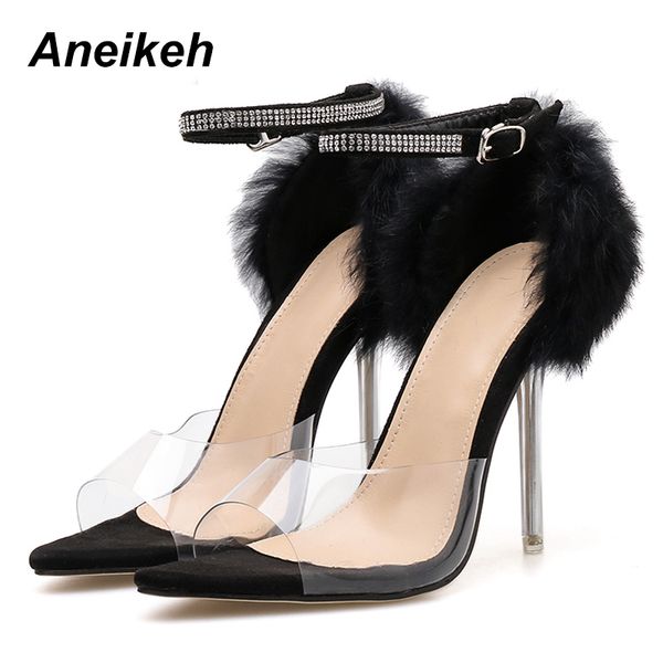 aneikeh 2019 transparent high heel sandals rhinestone buckle with pointed open toe high heels mane decorated stiletto sandals, Black
aneikeh 2019 transparent high heel sandals rhinestone buckle with pointed open toe high heels mane decorated stiletto sandals, Black