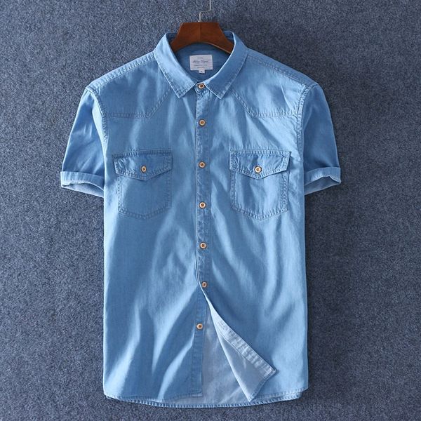 2019 men blue denim shirts new summer thin short sleeve jean shirts good quality 100% cotton two front pocket cowboy, White;black
2019 men blue denim shirts new summer thin short sleeve jean shirts good quality 100% cotton two front pocket cowboy, White;black