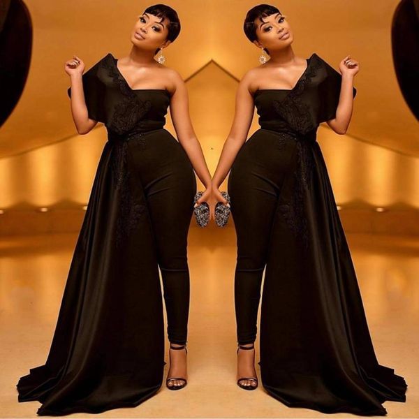 one shoulder black evening dresses plus size women jumpsuits with wrap lace appliqued prom gowns african party celebrity dress, Black;red
one shoulder black evening dresses plus size women jumpsuits with wrap lace appliqued prom gowns african party celebrity dress, Black;red