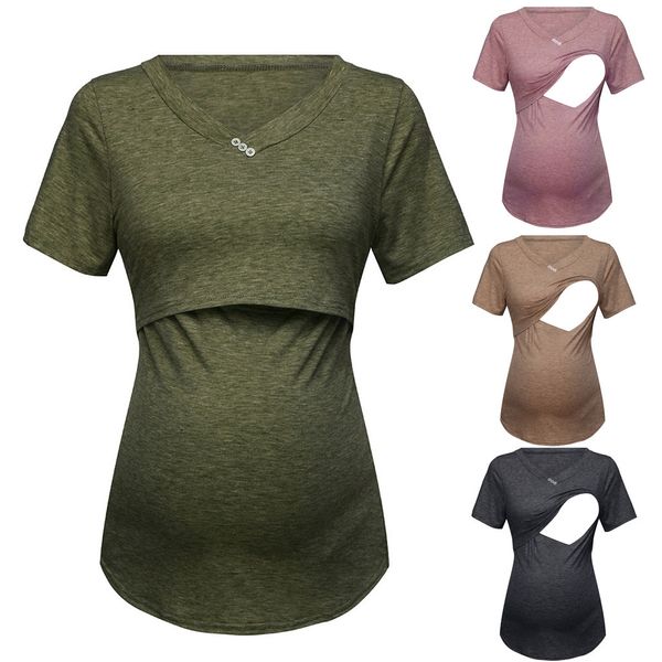 

Summer Maternity Clothes Breastfeeding Clothes Short Sleeve Pregnant Clothes Women Solid Pregnancy Nursing Tops T-shirt M13#2