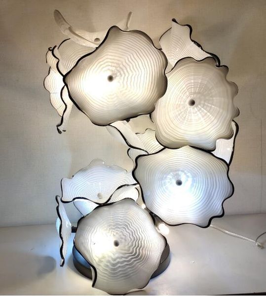 Creative Murano Glass Plates Floor Lamps Flower Design Glass Art Sculpture Standing Lamp Modern Decor In White Color