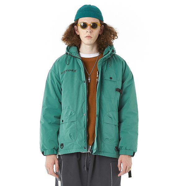 winter trend new three-color adjustable asymmetric pocket hooded cotton coat solid color thick jacket parkas, Black
winter trend new three-color adjustable asymmetric pocket hooded cotton coat solid color thick jacket parkas, Black