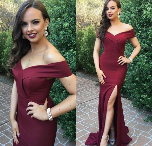 2019 burgundy simple off shoulder mermaid evening dresses high side split pleats special occasion dress formal dress evening gowns, Black;red
2019 burgundy simple off shoulder mermaid evening dresses high side split pleats special occasion dress formal dress evening gowns, Black;red