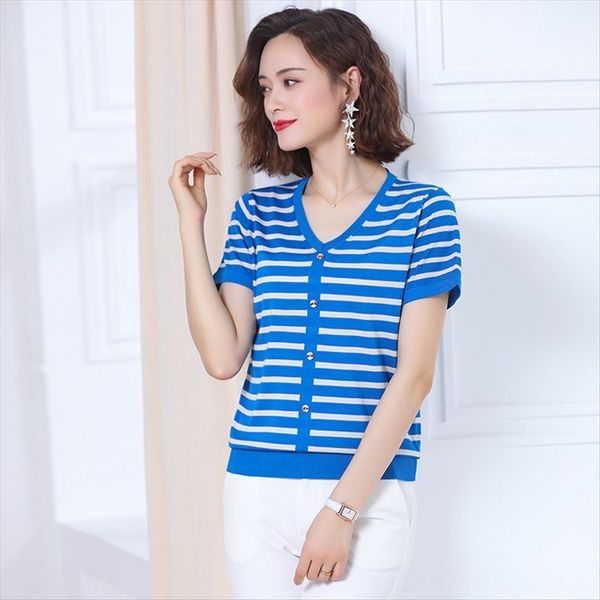 ice silk short sleeve knitted women's loose t- 2020 striped v-neck thin t-shirt shirt large size top, White
ice silk short sleeve knitted women's loose t- 2020 striped v-neck thin t-shirt shirt large size top, White