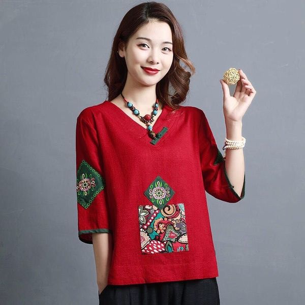 ethnic style cotton linen summer women's v-neck half sleeve embroidered t-shirt underpants embroidered underpants large size loose b, White
ethnic style cotton linen summer women's v-neck half sleeve embroidered t-shirt underpants embroidered underpants large size loose b, White