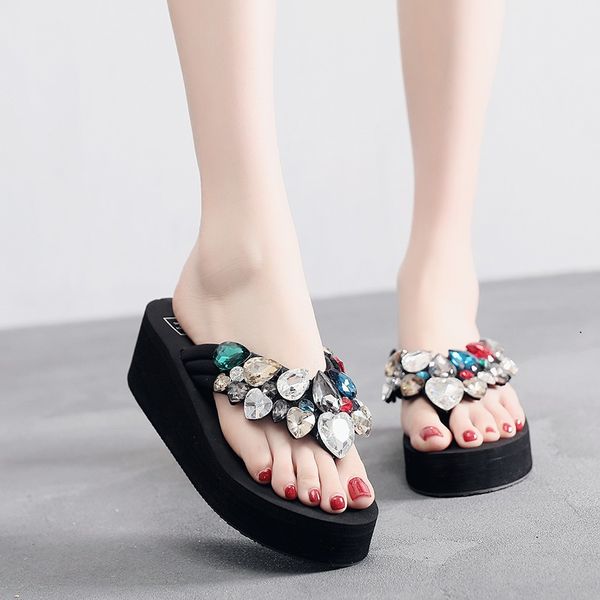 2020 new heeled beach sandals summer diamond women slippers female wedge flip flops med diy personality platform crystal shoes, Black
2020 new heeled beach sandals summer diamond women slippers female wedge flip flops med diy personality platform crystal shoes, Black