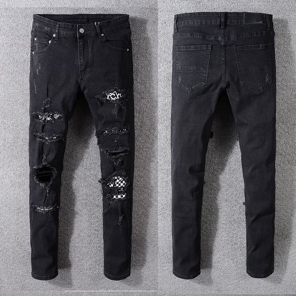 new italy style #538# men's distressed destroyed pants art crytals patches skinny black jeans slim trousers size 29-40, Blue
new italy style #538# men's distressed destroyed pants art crytals patches skinny black jeans slim trousers size 29-40, Blue
