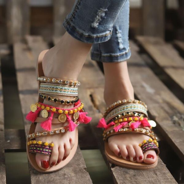 women bohemia string bead summer slippers ladies crystal flat plus size clip toe casual ethnic shoes female flip flops 2019, Black 
women bohemia string bead summer slippers ladies crystal flat plus size clip toe casual ethnic shoes female flip flops 2019, Black