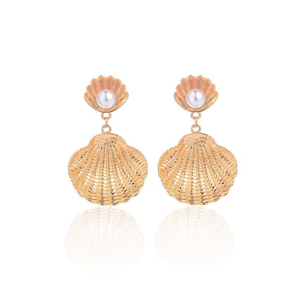 european and american fashion metal shell shape exaggerated earrings sea daughter haibei pearl earrings, Silver
european and american fashion metal shell shape exaggerated earrings sea daughter haibei pearl earrings, Silver