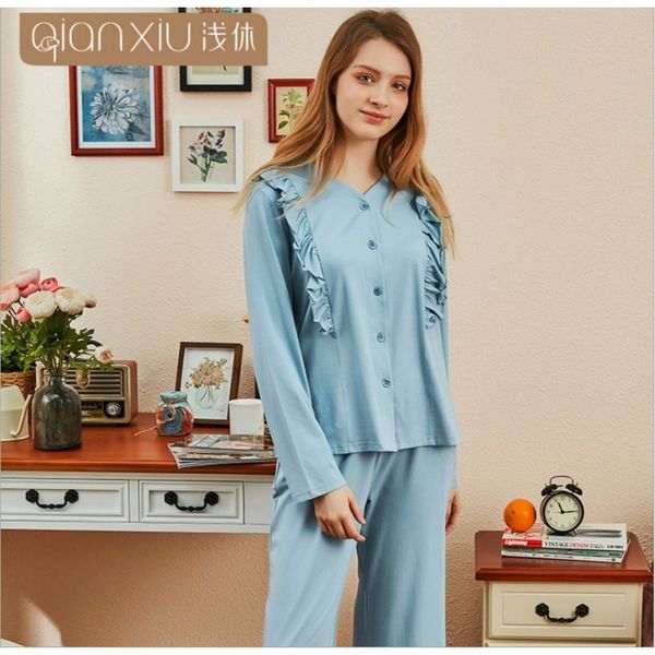2019 autumn women sweety solid pajama sets female modal cotton sleepwear suit lovers long sleeve v-neck collar shirt & pants, Black;red
2019 autumn women sweety solid pajama sets female modal cotton sleepwear suit lovers long sleeve v-neck collar shirt & pants, Black;red