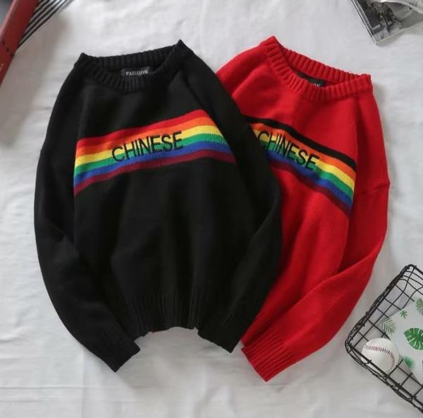 rainbow pullover men's sweater 2019 winter loose style sweater for men high street sweaters black white, White;black
rainbow pullover men's sweater 2019 winter loose style sweater for men high street sweaters black white, White;black