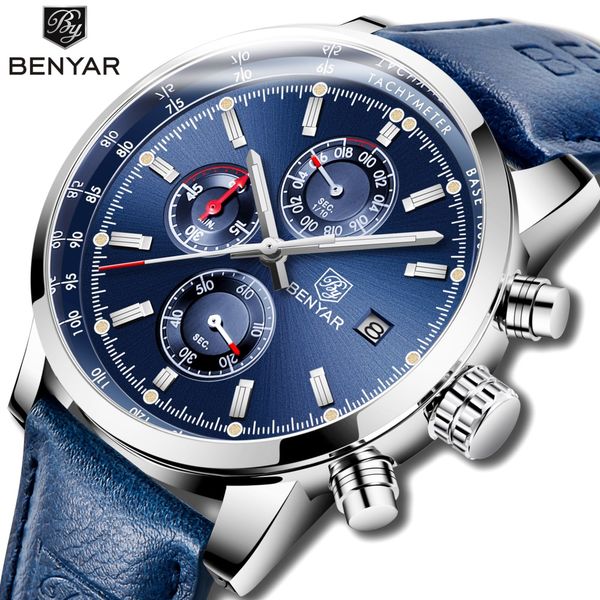 2018 benyar watches men quartz chronograph watch fashion sport automatic date leather men's clock relogio masculino, Slivery;brown
2018 benyar watches men quartz chronograph watch fashion sport automatic date leather men's clock relogio masculino, Slivery;brown