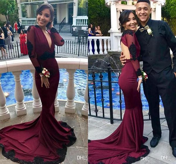 burgundy mermaid prom dresses backless deep v neck long sleeves floor length pleats formal dress evening gowns vestidos de noiva, Black
burgundy mermaid prom dresses backless deep v neck long sleeves floor length pleats formal dress evening gowns vestidos de noiva, Black