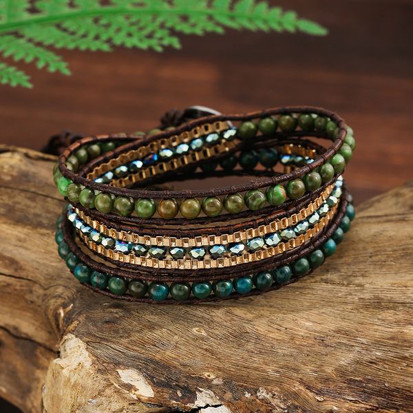 green jasper leather wrap bracelet boho middle strands faceted crystal beads link chain charm bracelets women ethnic jewelry unique gift, Black
green jasper leather wrap bracelet boho middle strands faceted crystal beads link chain charm bracelets women ethnic jewelry unique gift, Black