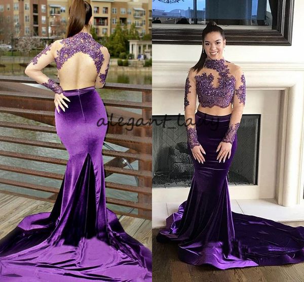 lace applique velvet mermaid prom dresses with long sleeve 2019 high neck see through two pieces mermaid occasion evening gowns, Black
lace applique velvet mermaid prom dresses with long sleeve 2019 high neck see through two pieces mermaid occasion evening gowns, Black