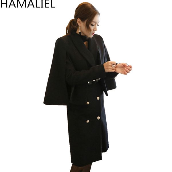 hamaliel 2018 winter women black tweed outerwear fashion double-breasted long sleeve cape 2 piece turn down collar wool coat
hamaliel 2018 winter women black tweed outerwear fashion double-breasted long sleeve cape 2 piece turn down collar wool coat