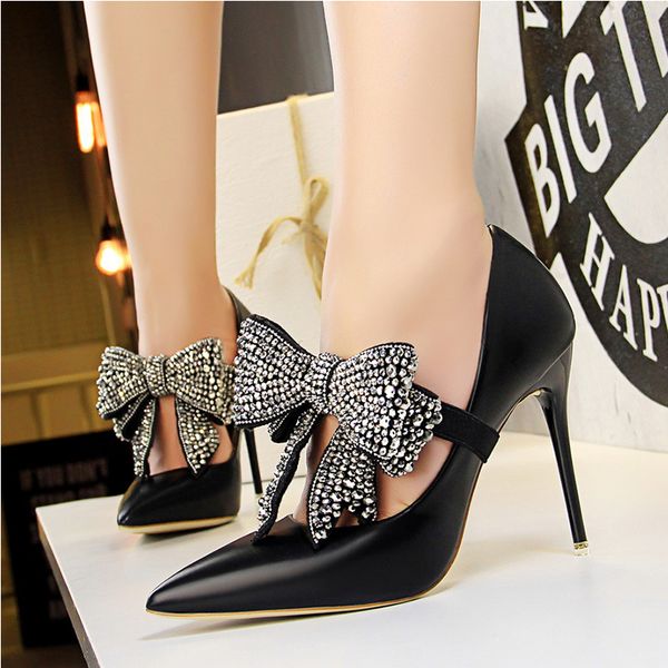 high heels women shoes pointed toe 10cm stiletto heels decorated rhinestone bows shinning ladies shoes wedding sexy, Black
high heels women shoes pointed toe 10cm stiletto heels decorated rhinestone bows shinning ladies shoes wedding sexy, Black