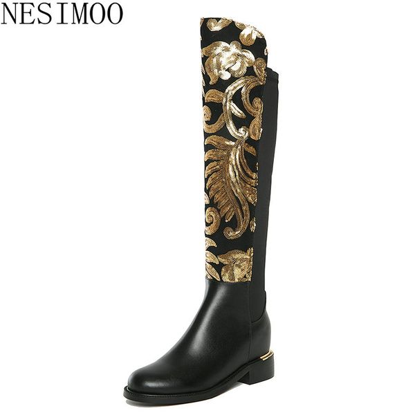 nesimoo 2019 fashion women genuine leather knee high boots square low heel national style round toe all match shoes size 34-42, Black
nesimoo 2019 fashion women genuine leather knee high boots square low heel national style round toe all match shoes size 34-42, Black