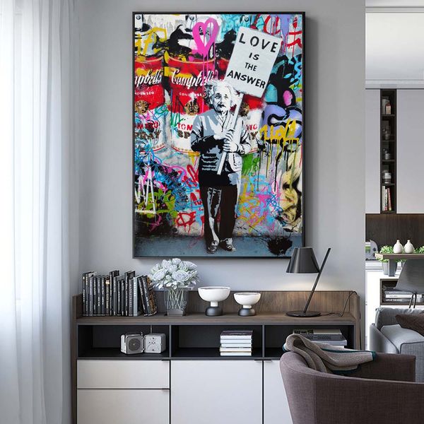 love is the answer street wall graffiti art canvas paintings abstract einstein pop art canvas for kids room cuadros decor
love is the answer street wall graffiti art canvas paintings abstract einstein pop art canvas for kids room cuadros decor