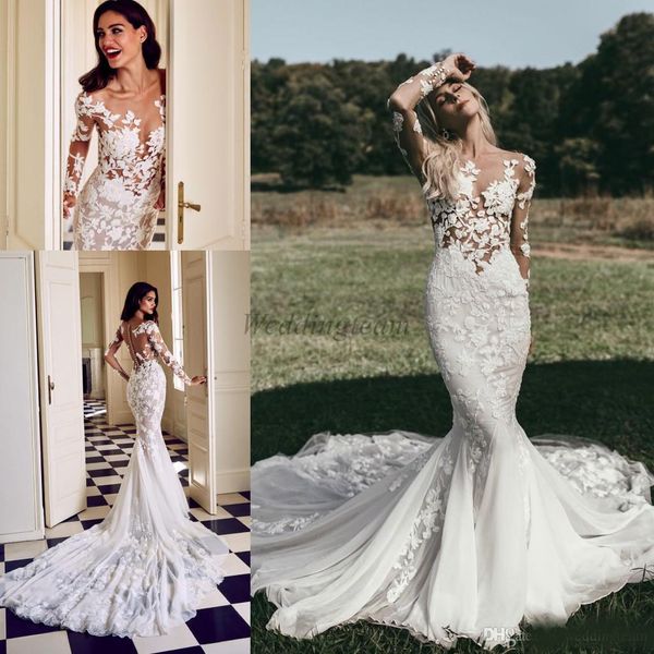 amazing mermaid lace wedding dresses with long sleeves sheer bateau neck boho trumpet bridal gowns plus size bohemian vestido de novia, White
amazing mermaid lace wedding dresses with long sleeves sheer bateau neck boho trumpet bridal gowns plus size bohemian vestido de novia, White