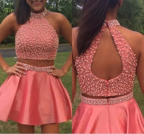 pretty coral pearls short homecoming prom dress halter satin keyhole back two piece crystal beaded party graduation cocktail dress, Blue;pink
pretty coral pearls short homecoming prom dress halter satin keyhole back two piece crystal beaded party graduation cocktail dress, Blue;pink