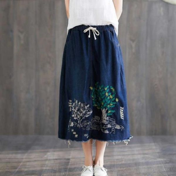 retro froal embroidery denim long skirts 2020 summer stretch waist ladies loose streetwear vintage skirt jeans femme ae128, Black
retro froal embroidery denim long skirts 2020 summer stretch waist ladies loose streetwear vintage skirt jeans femme ae128, Black