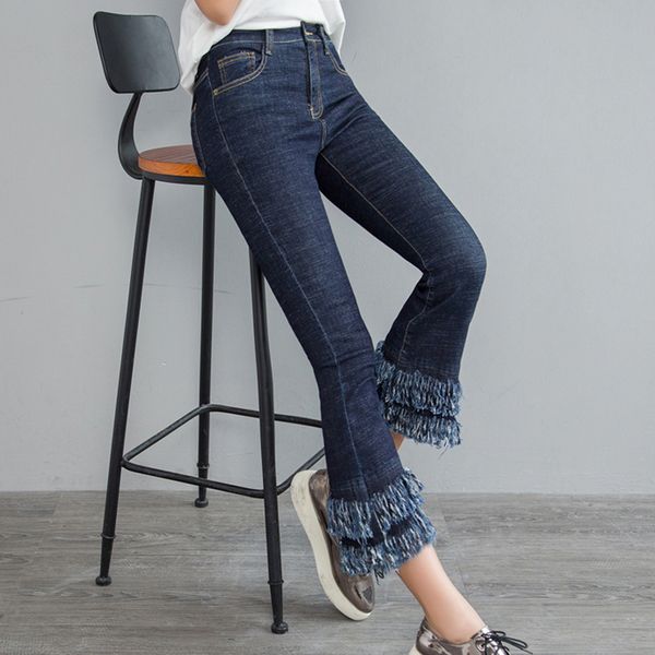 2019 original high waist double tassel pants feet design jeans women students elastic skinny women's clothing jeans, Blue
2019 original high waist double tassel pants feet design jeans women students elastic skinny women's clothing jeans, Blue