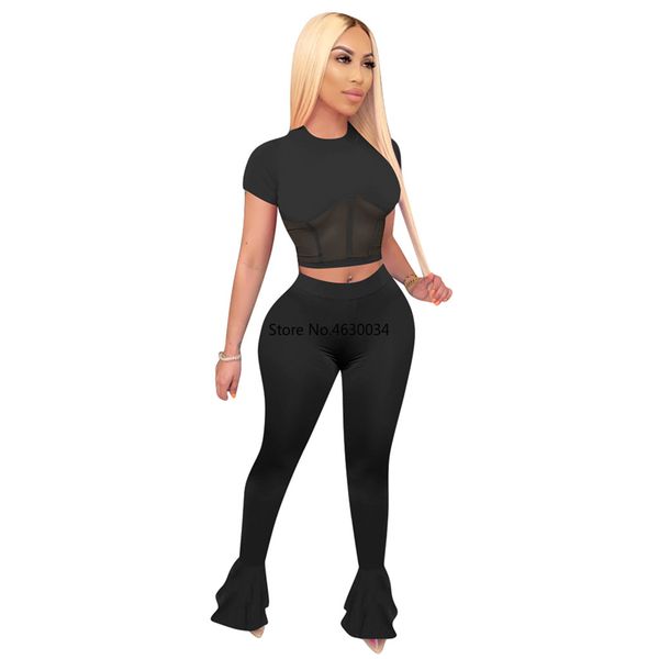 solid women 2 piece set sheer mesh patchwork short sleeve crop flare pants 2020 summer fashion leisure tracksuit, White
solid women 2 piece set sheer mesh patchwork short sleeve crop flare pants 2020 summer fashion leisure tracksuit, White