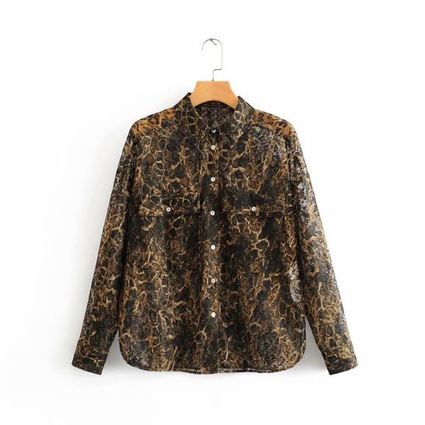 new women leopard pattern perspective lace blouses female double pockets shirts long sleeve blusas chic chemise ls6047, White
new women leopard pattern perspective lace blouses female double pockets shirts long sleeve blusas chic chemise ls6047, White