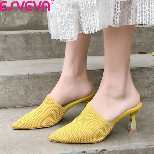 esveva 2020 pointed toe women sandals knitting elegant slip on women shoes fashion hoof heel pumps big size 34-43, Black
esveva 2020 pointed toe women sandals knitting elegant slip on women shoes fashion hoof heel pumps big size 34-43, Black