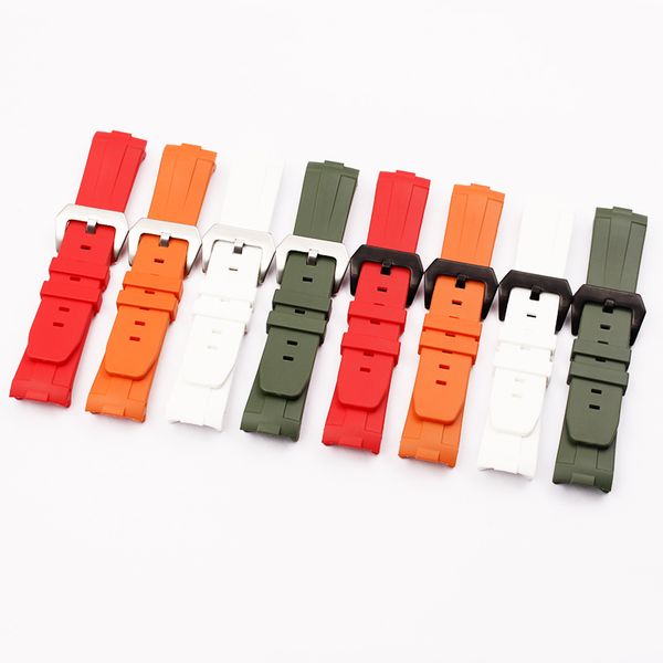 watch accessories rubber curved interface for watch strap pam441/312/359/111/438 men's 24mm, Black;brown