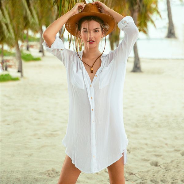 beach outings and pareos pareo women bikini cover-ups new chiffon knit shirt pocket upper garment single breasted smock, White;black
beach outings and pareos pareo women bikini cover-ups new chiffon knit shirt pocket upper garment single breasted smock, White;black