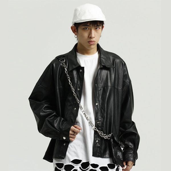 men's fur & faux men with bag short style pu leather jacket japan korea male women streetwear hip hop loose coat outerwear, Black
men's fur & faux men with bag short style pu leather jacket japan korea male women streetwear hip hop loose coat outerwear, Black