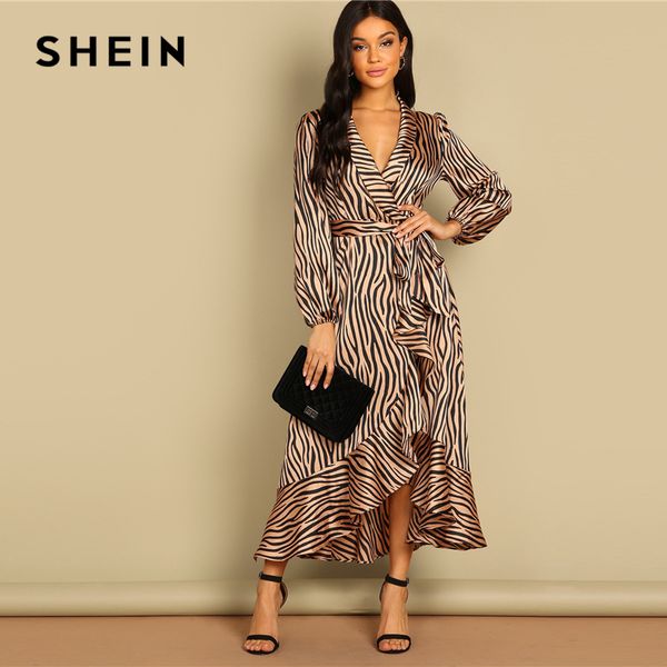 shein deep v neck shawl collar surplice wrap flounce animal zebra belted fit and flare mid waist dress women autumn dress, Black;gray
shein deep v neck shawl collar surplice wrap flounce animal zebra belted fit and flare mid waist dress women autumn dress, Black;gray