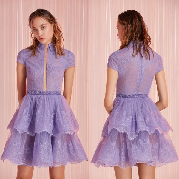 tony ward purple prom dresses 2020 a line high collar lace appliqued short evening dress custom made tiered cocktail party gowns, Black
tony ward purple prom dresses 2020 a line high collar lace appliqued short evening dress custom made tiered cocktail party gowns, Black