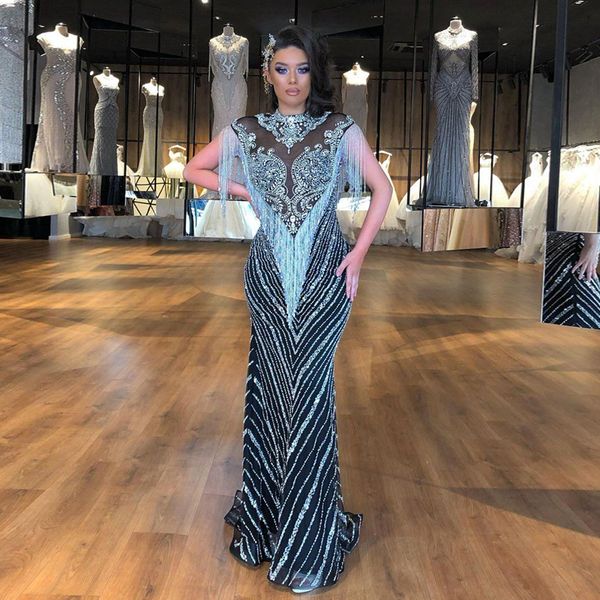 luxurious beading tassel arabic dubai evening dresses high collar crystal sequined pageant gowns long prom dress 2020, White;black
luxurious beading tassel arabic dubai evening dresses high collar crystal sequined pageant gowns long prom dress 2020, White;black