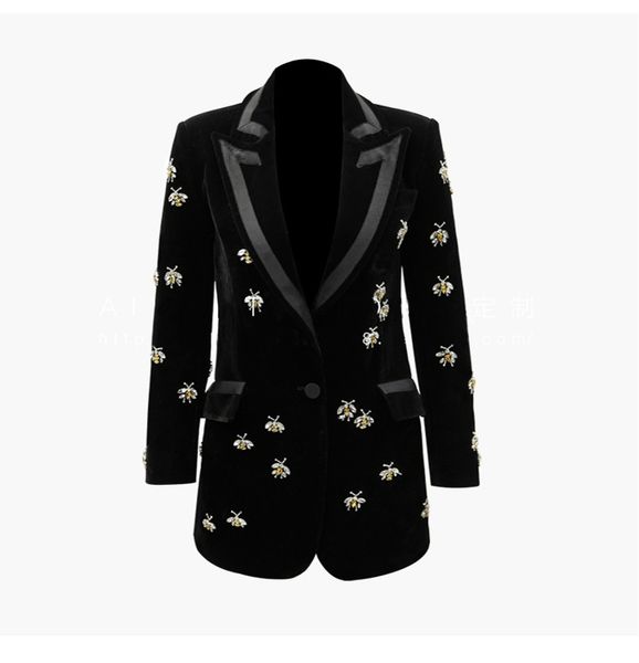 european and american women's autumn winter 2019 new style long sleeve lapel the bee nail bead fashionable velvet coat, Black;brown
european and american women's autumn winter 2019 new style long sleeve lapel the bee nail bead fashionable velvet coat, Black;brown